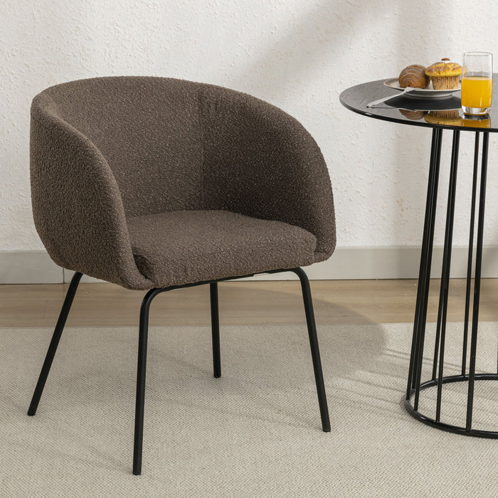 Boucle Fabric Dining Chair With Black Metal Legs - Dark Brown