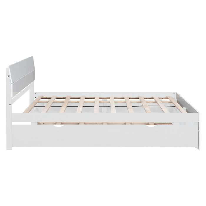 Modern Full Bed Frame With Twin Size Trundle And 2 Drawers For White High Gloss And Washed White Color