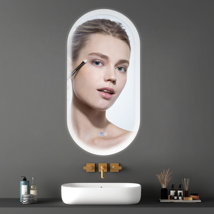 18 X 35" Switch-Held Memory LED Mirror, Wall-Mounted Vanity Mirrors, Bathroom Anti-Fog Mirror, Dimmable Bathroom Mirror