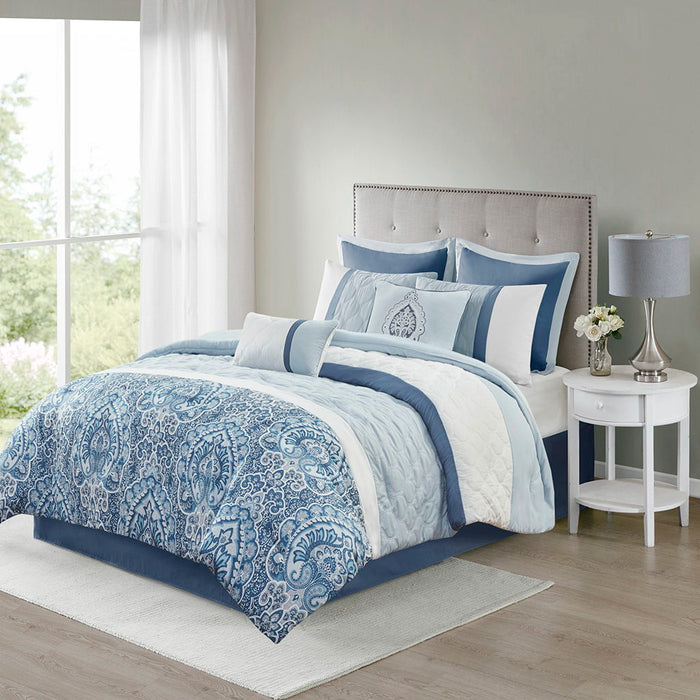 8 Piece Comforter Set, Blue