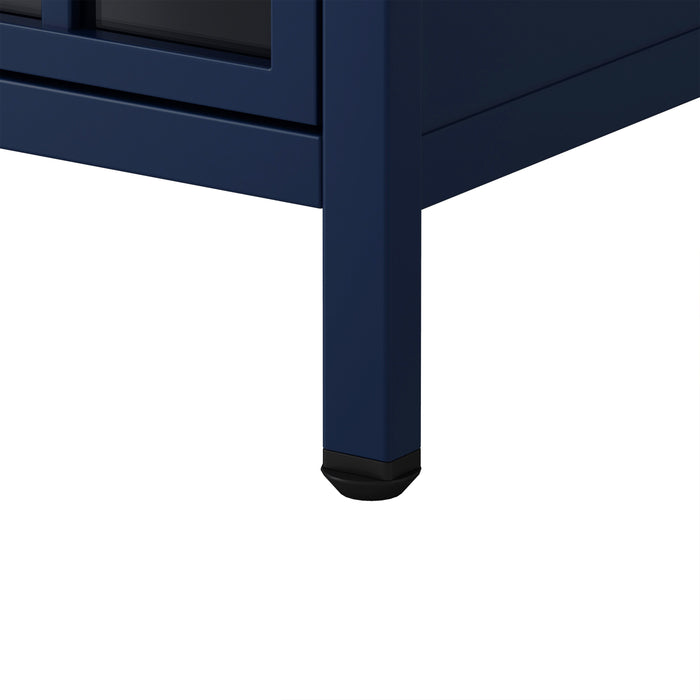 Nightstand With Storage Cabinet & Solid Wood Tabletop, Bedside Table, Sofa Side Coffee Table For Bedroom, Living Room, Dark Blue (Set Of Two Pieces)