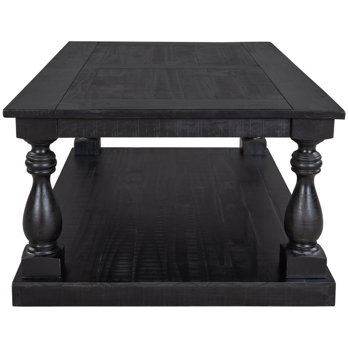 U_Style Rustic Floor Shelf Coffee Table With Storage, Solid Pine Wood - Black