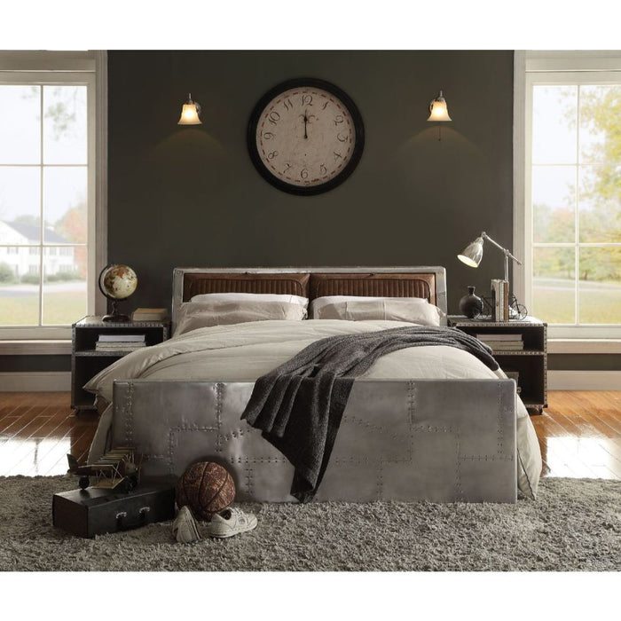 Brancaster - Queen Bed - Retro Brown Top Grain Leather & Aluminum Unique Piece Furniture