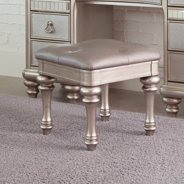 Bling Game - Upholstered Vanity Stool - Metallic Platinum Unique Piece Furniture