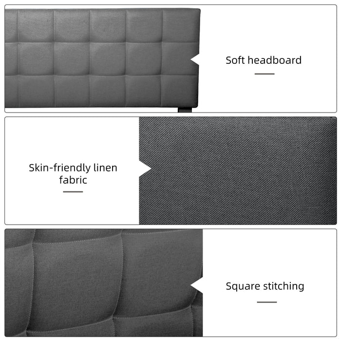 Queen Size Upholstered Platform Bed Linen Bed Frame With Lights Square Stitched Adjustable Headboard Strong Bed Slats System No Box Spring Needed Grey