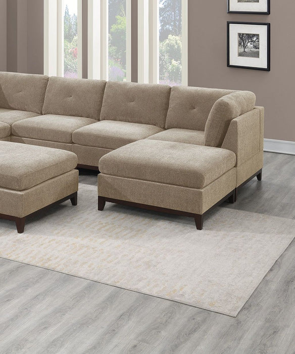 Camel Chenille Fabric Modular Sectional 9 Piece Set Living Room Furniture Corner Sectional Couch 3 Corner Wedge 4 Armless Chairs And 2 Ottomans Tufted Back Exposed Wooden Base
