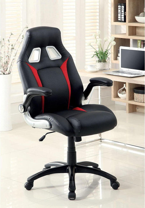 Stylish Office Chair Upholstered 1 Piece Comfort Adjustable Chair Relax Gaming Office Chair Work Black And Red Color Padded Armrests