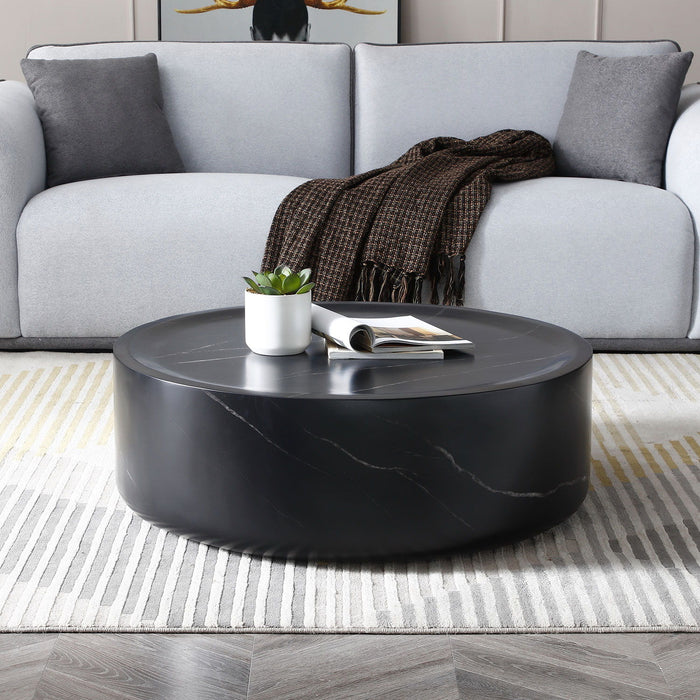 35.43" Faux Marble Coffee Tables For Living Room, Black Round Tea Table