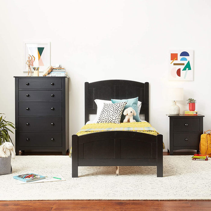 Contemporary Black Finish 1 Piece Chest Of Drawers Plywood Pine Veneer Bedroom Furniture 5 Drawers Tall Chest
