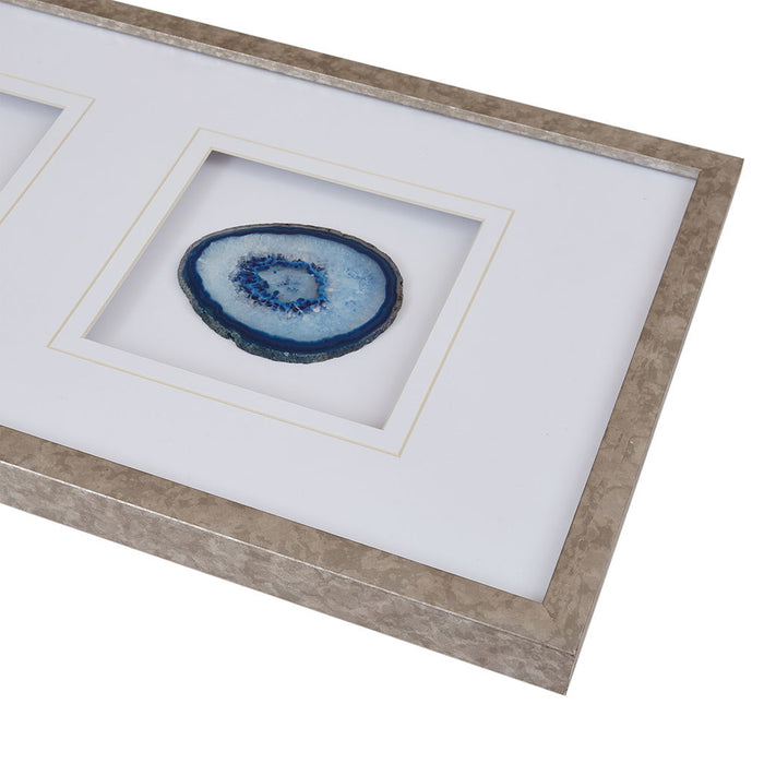 Real Stone Framed Glass And Double Matted Wall Art - Blue