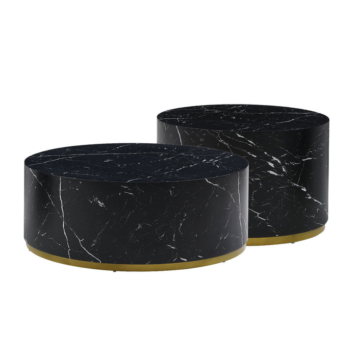 Black Marble Pattern Cocktail Table Mdf With Gold Metal Base 23.62 Inch