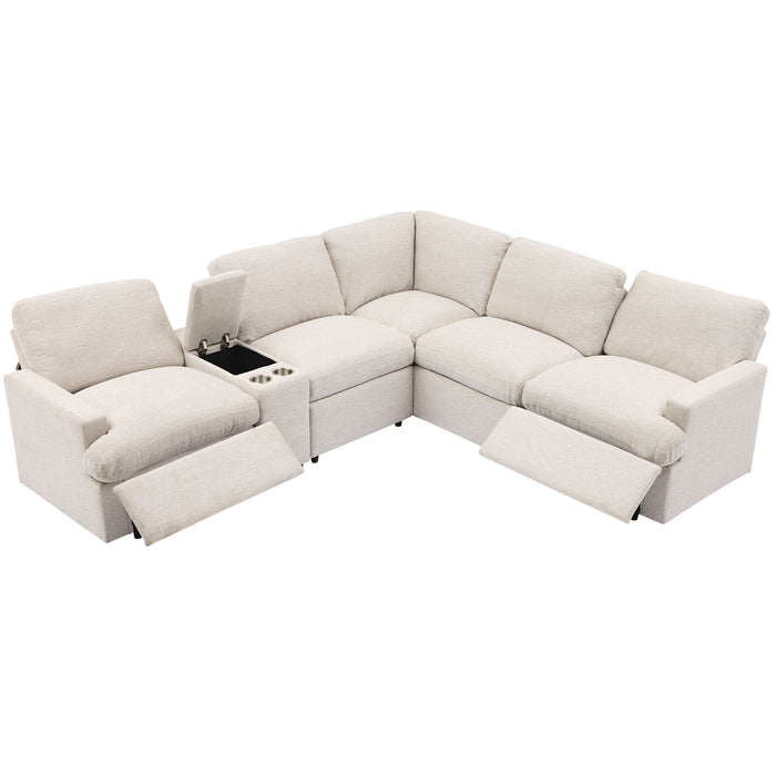 Power Recliner Corner Sofa Home Theater Reclining Sofa Sectional Couches With Storage Box, Cup Holders, Usb Ports And Power Socket For Living Room, Beige