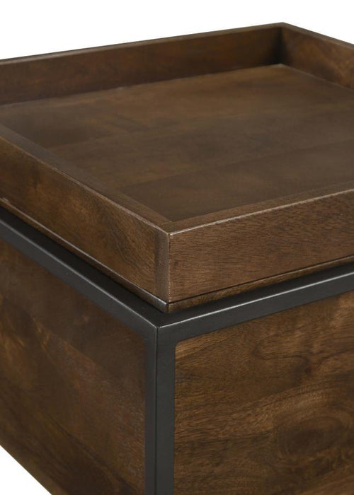 Ondrej - Square Accent Table With Removable Top Tray - Dark Brown And Gunmetal Unique Piece Furniture