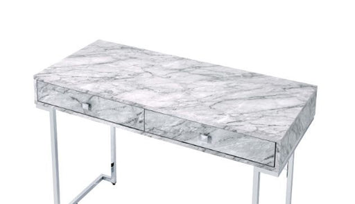Tigress - Writing Desk - White Printed Faux Marble & Chrome Finish Unique Piece Furniture