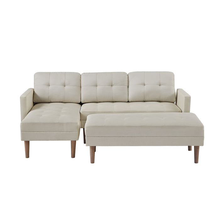 Beige Sectional Sofa Bed, L-Shape Sofa Chaise Lounge With Ottoman Bench