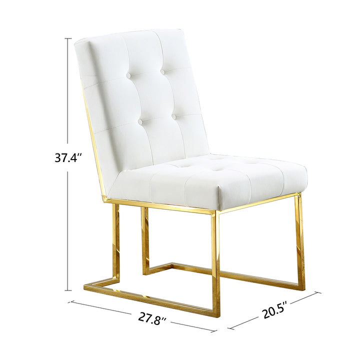 Modern Velvet Dining Chair (Set of 2), Tufted Design And Gold Finish Stainless Base