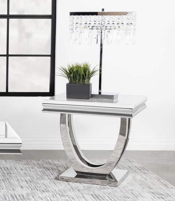 Kerwin - U-Base Square End Table - White And Chrome Unique Piece Furniture