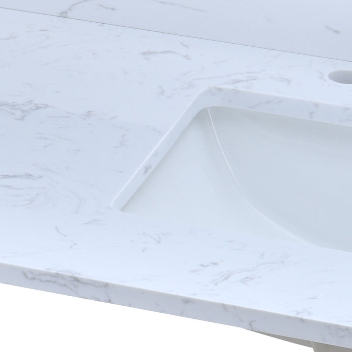 Engineered Marble Vanity Top With Rectangular Double Basins In White