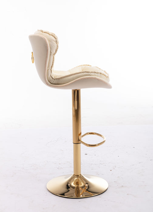 (Set of 2) Bar Stools, With Chrome Footrest And Base Swivel Height Adjustable Mechanical Lifting Velvet And Golden Leg Simple Bar Stool - Ivory & Gold