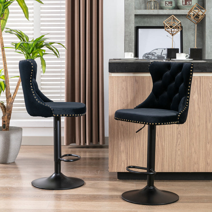Swivel Velvet Barstools AdjUSAtble Seat Height From 25 - 33", Modern Upholstered Bar Stools With Backs Comfortable Tufted For Home Pub And Kitchen Island (Black, (Set of 2)
