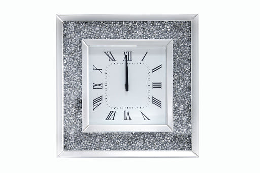 Noralie - Wall Clock - Mirrored & Faux Diamonds - 20" Unique Piece Furniture