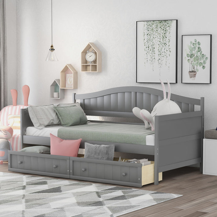 Twin Wooden Daybed With 2 Drawers, Sofa Bed For Bedroom Living Room, No Box Spring Needed, Gray
