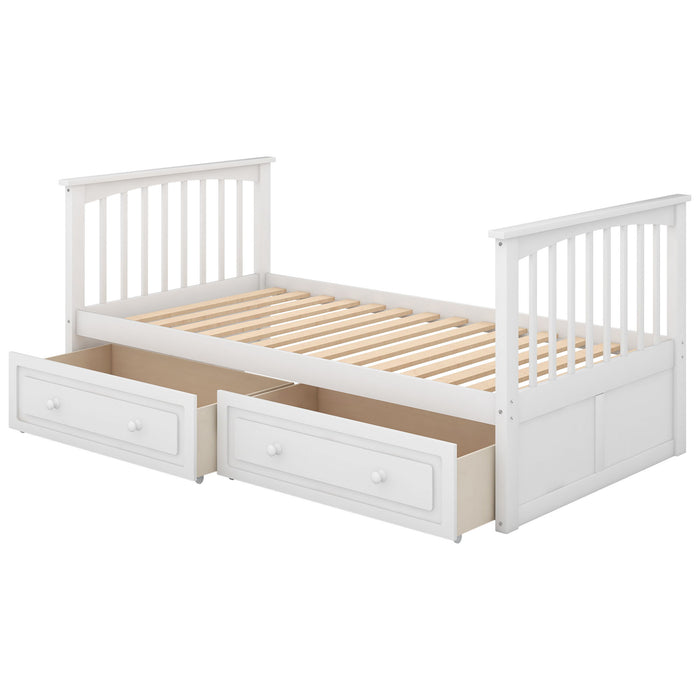 Twin Over Twin Bunk Bed With Drawers, Convertible Beds - White