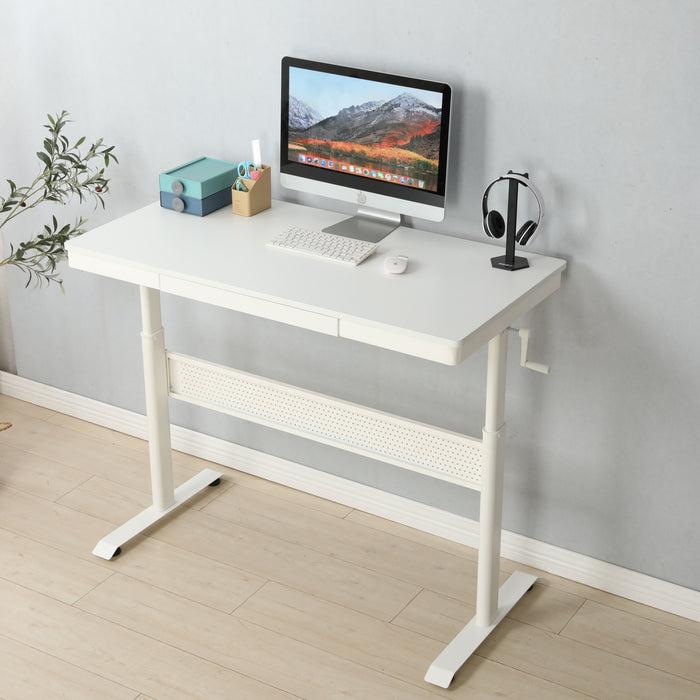 White Tabletop 48 X 24 Inchesstanding Desk With Metal Drawer, Adjustable Height Stand Up Desk Ergonomic Workstation