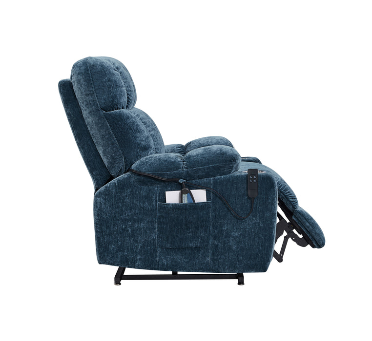 Liyasi Dual Okin Motor Power Lift Recliner Chair For Elderly Infinite Position Lay Flat 180° Recliner With Heat Massage - Blue