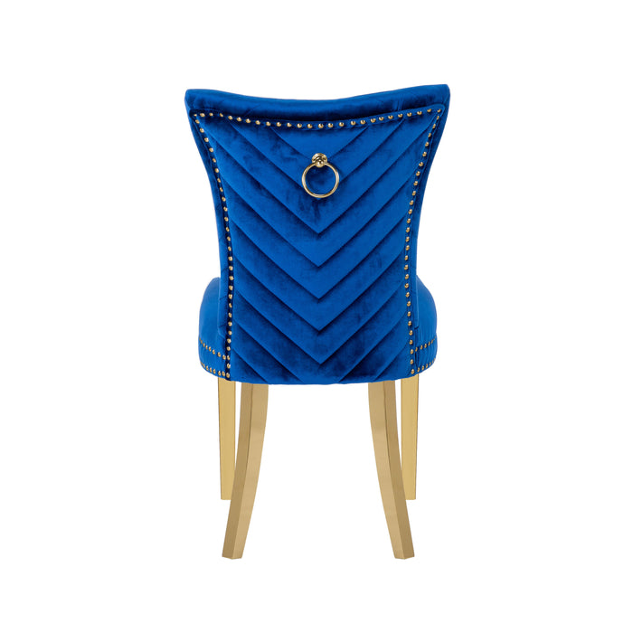 Eva 2 Piece Gold Legs Dining Chairs Finished With Velvet Fabric In Blue