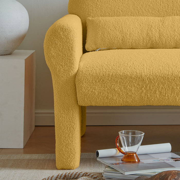 Modern Lambs Wool Fabric Loveseat For Living Room - Yellow