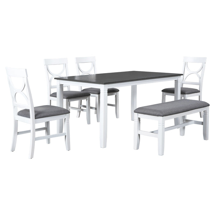 Top max 6 Piece Wood Dining Table Set Kitchen Table Set With Upholstered Bench And 4 Dining Chairs, Farmhouse Style, Gray / White