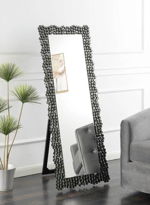 Mckay - Textural Frame Cheval Floor Mirror - Silver And Smoky Gray Unique Piece Furniture