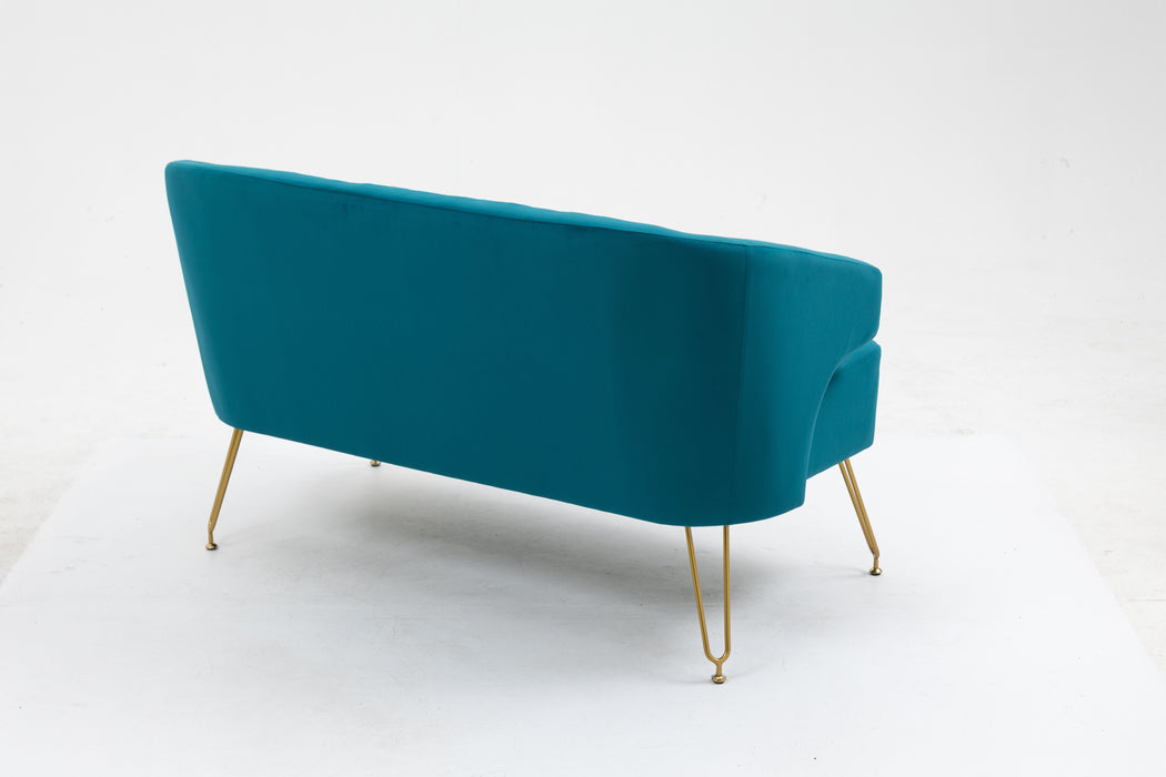 Twin Size Love Seat Accent Sofa With Golden Metal Legs, Living Room Sofa With Tufted Backrest, 600 Pounds Weight Capacity - Teal