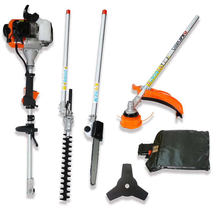 4 Inch 1 Multi-Functional Trimming Tool, 52Cc 2-Cycle Garden Tool System With Gas Pole Saw, Hedge Trimmer, Grass Trimmer, And Brush Cutter Epa Compliant