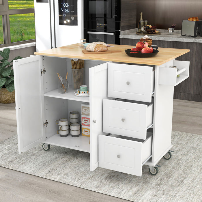 Rolling Mobile Kitchen Island With Solid Wood Top And Locking Wheels, 52. 7 Inch Width, Storage Cabinet And Drop Leaf Breakfast Bar, Spice Rack, Towel Rack & Drawer (White)