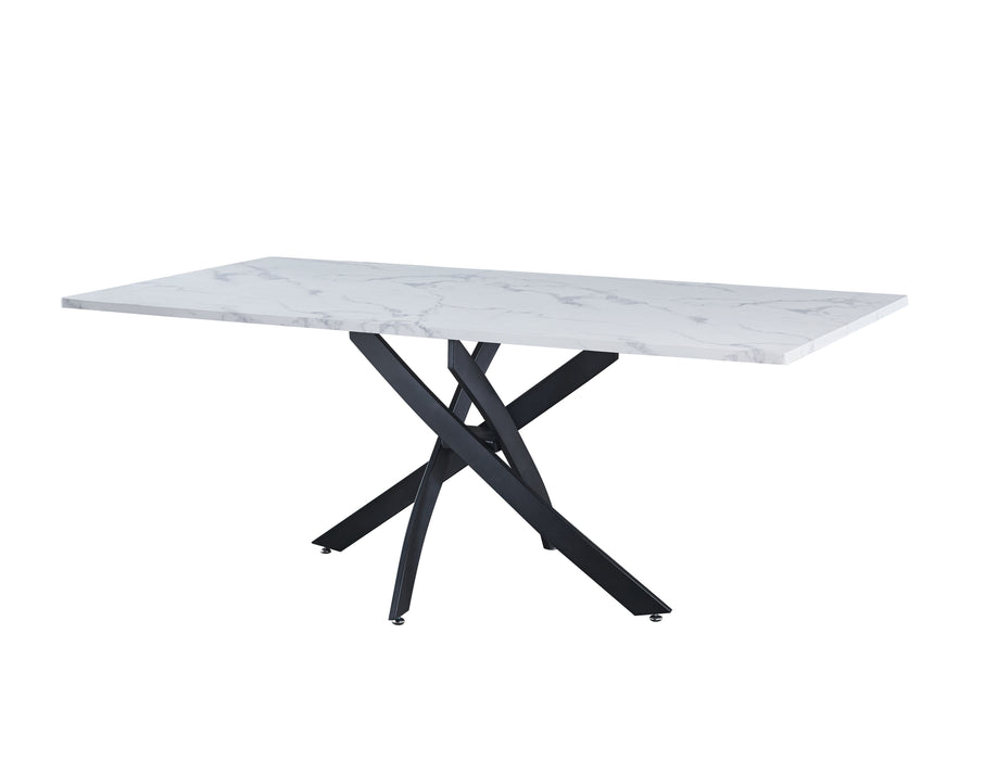 Rectangle MDF Dining Table, Printed Marble Table Top And Black Metal Base