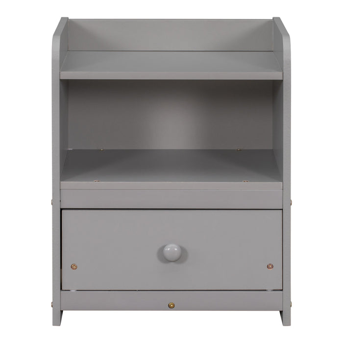 Nightstand, Bedside Table With Open Storage Cabinet, Drawer, Gray