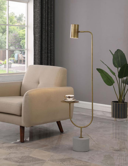 Jodie - Round Base Floor Lamp - Antique Brass And Gray Unique Piece Furniture