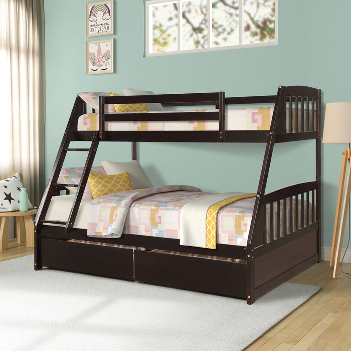 Top max Solid Wood Twin Over Full Bunk Bed With Two Storage Drawers, Espresso
