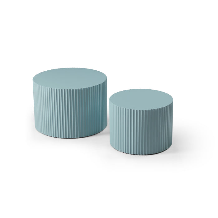 Nesting Table (Set of 2) Handcraft Round Coffee Table For Living Room / Leisure Area, Blue