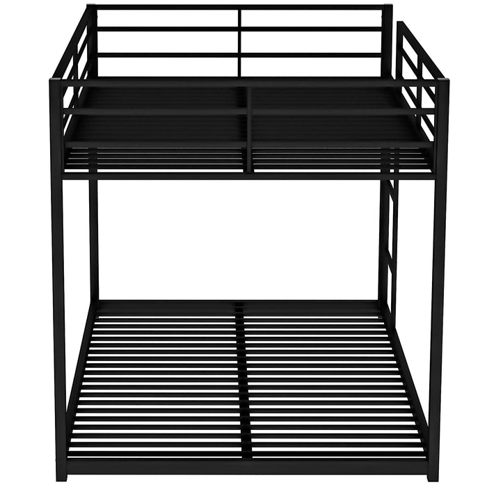 Full Over Full Metal Bunk Bed, Low Bunk Bed With Ladder, Black