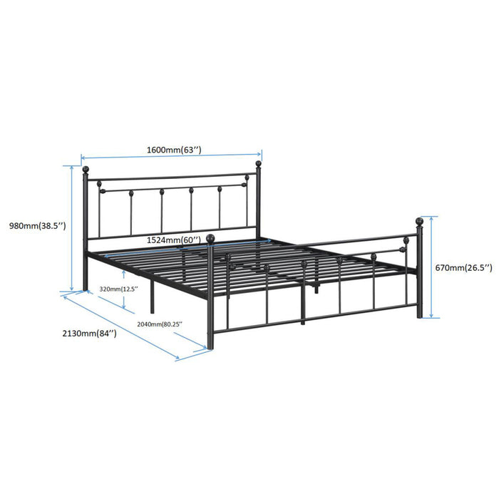 Queen Size Metal Bed Frame With Headboard And Footboard (Black)