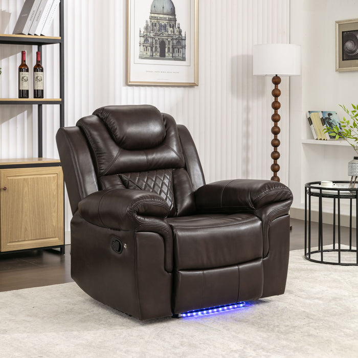 Home Theater Seating Manual Recliner Chair With LED Light Strip For Living Room, Bedroom, Brown
