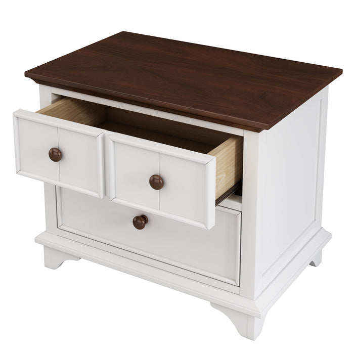 Wooden Captain Two-Drawer Nightstand Kids Night Stand End Side Table For Bedroom, Living Room, Kids' Room, White / Walnut