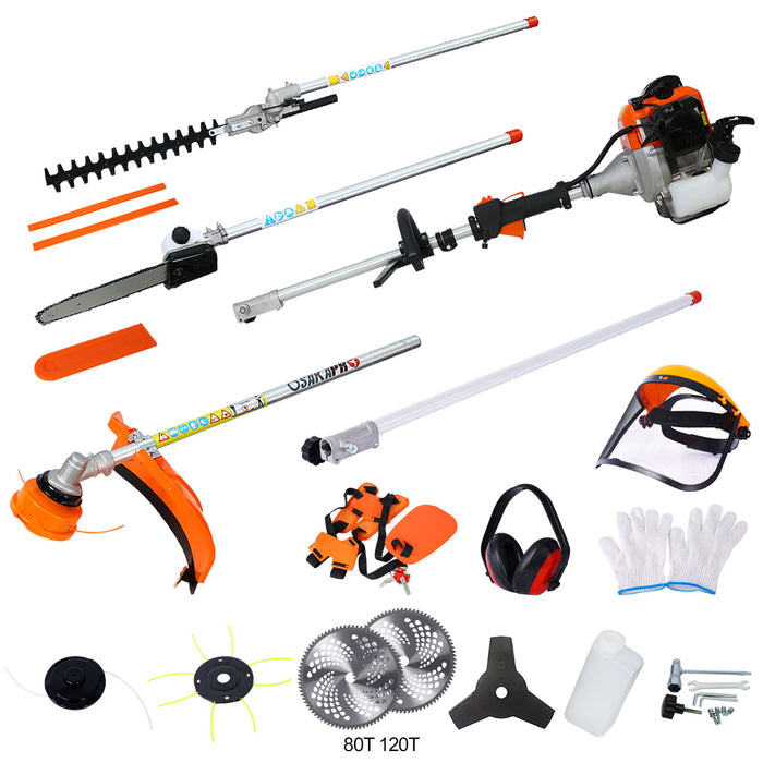 12 In 1 Multi-Functional Trimming Tool, 2 - Cycle Garden Tool System With Gas Pole Saw, Hedge Trimmer, Grass Trimmer