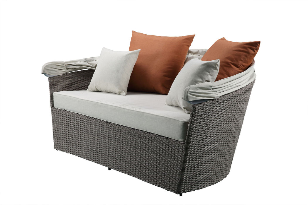 Glynn - Patio Sofa & Ottoman - Beige Fabric & Gray Wicker