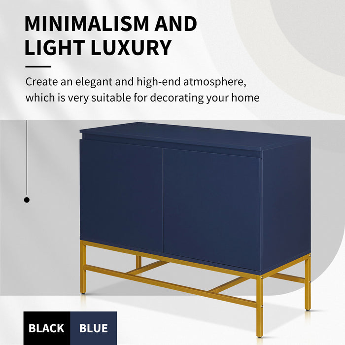 Trexm Minimalist & Luxury Cabinet Two Door Sideboard With Gold Metal Legs For Living Room, Dining Room (Navy)