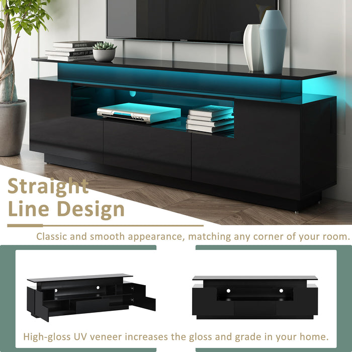 On Trend Modern, Stylish Functional TV Stand With Color Changing Led Lights, Universal Entertainment Center, High Gloss TV Cabinet For 75 / Inch Tv, Black
