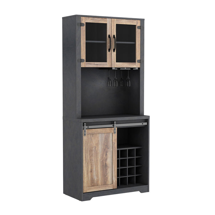 31" Farmhouse Barn Door Bar Cabinet For Living Room, Dining Room - Black
